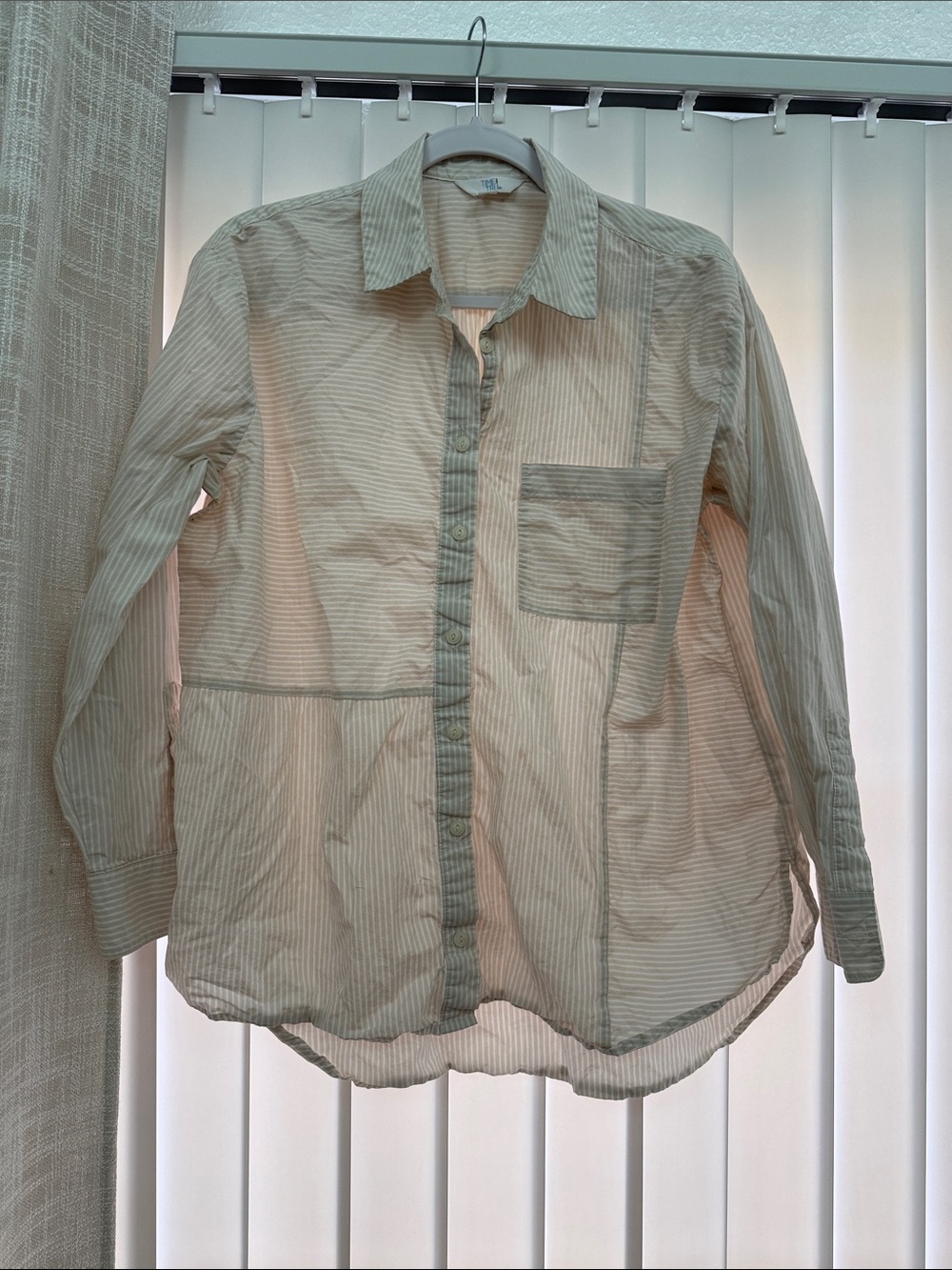 Light beige Striped Button-Up Shirt Jacket